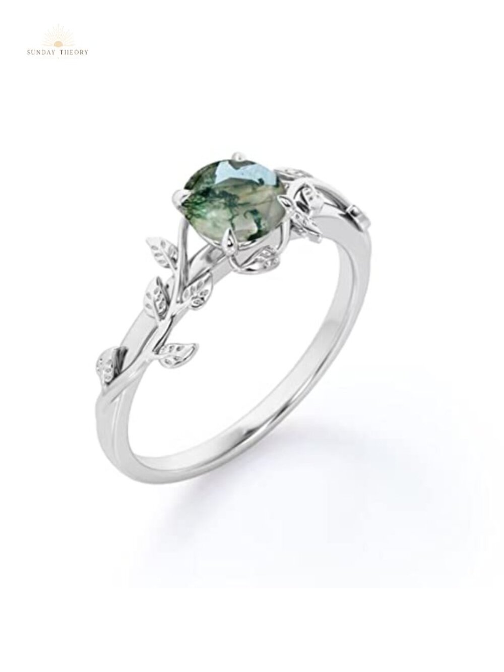 Natural Moss Agate Ring 925 Sterling Silver Promise Engagement Wedding Gift for